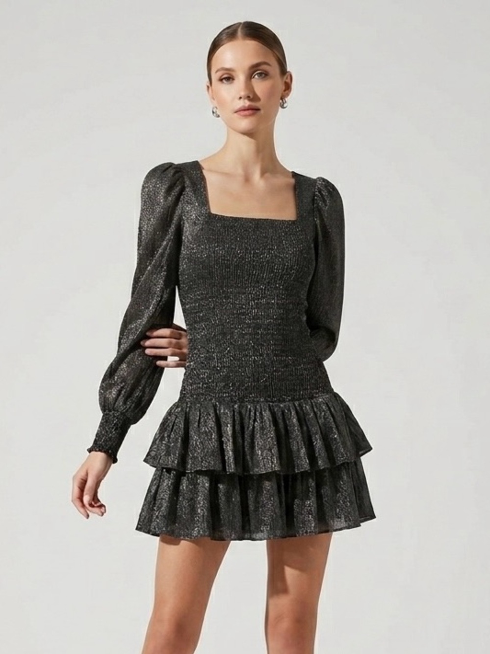 Do + Be, Sparkle Square-Neck Mini Dress in Black - S